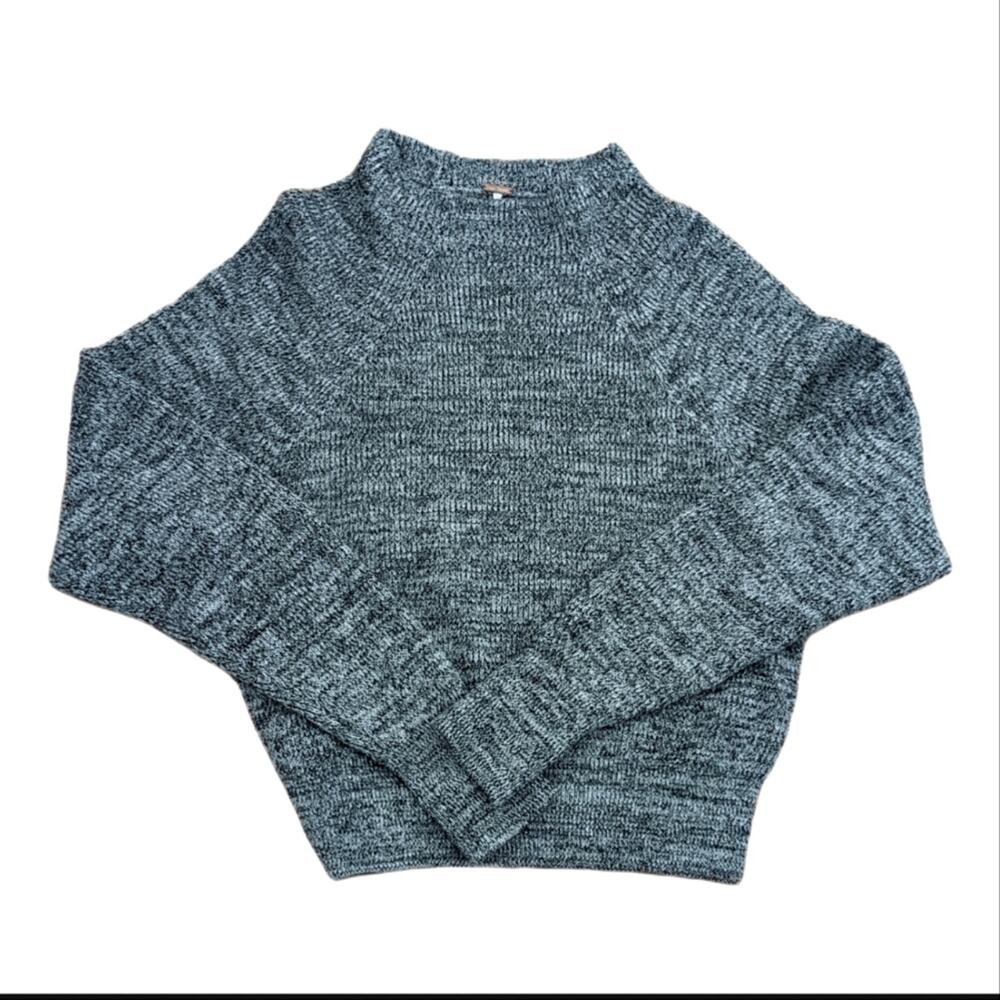 Free People Too Good Mock Neck Cropped Ribbed Boho Knit Space Dye Knit Sweater